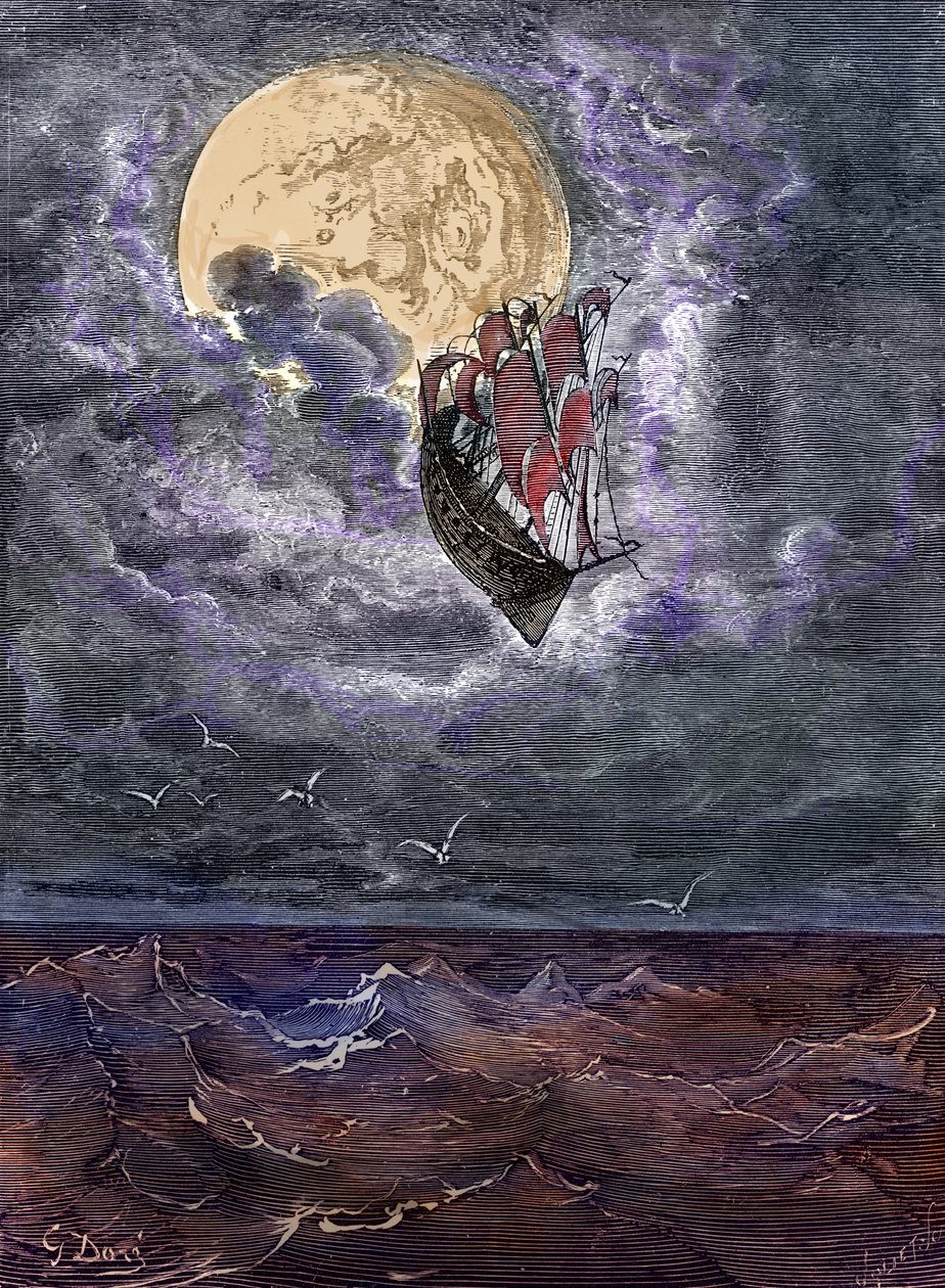 Baron Münchausen: Voyage to the moon, by Doré. by Gustave Dore