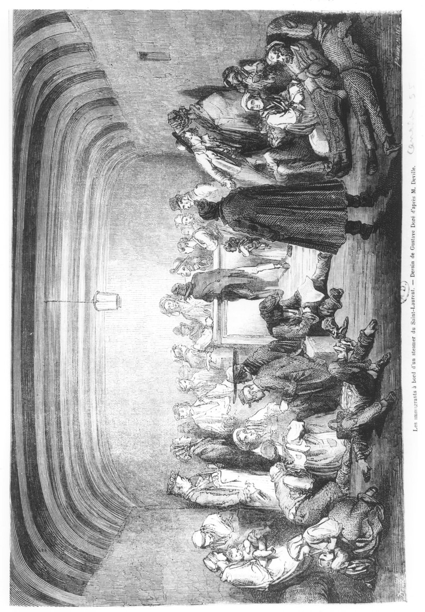 Saint-Laurent nehrinde bir vapurdaki göçmenler, Kanada, 19. c. by Gustave Dore