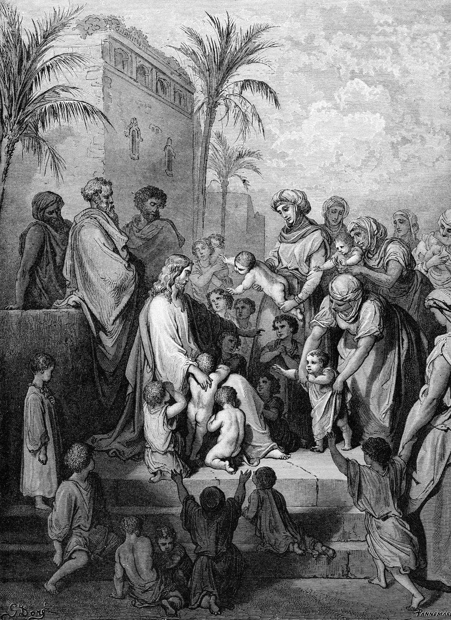 Jesus blessing the children, engraving by Doré. - Bible by Gustave Dore