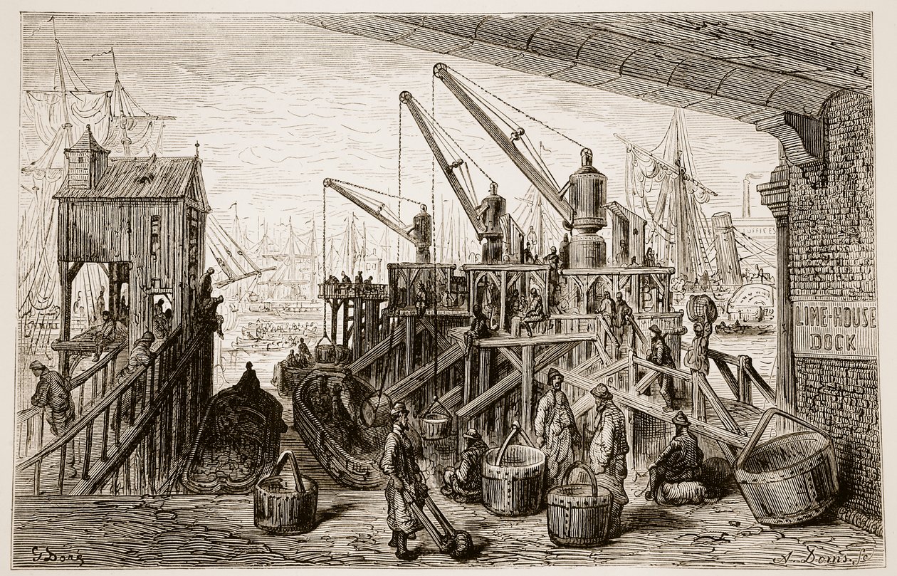 Limehouse Dock, William Blanchard Jerrold (1826-84) tarafından yazılan ve A. Doms tarafından oyulmuş 