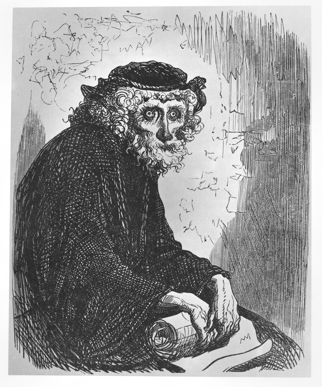 Igishushanyo cyumuhanzi wambaye ingofero yumukara (amakara kumpapuro) by Gustave Dore