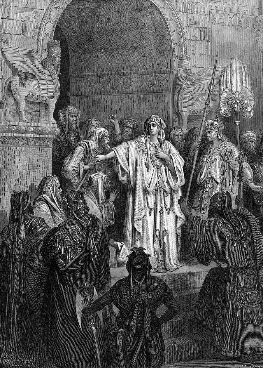 Queen Vashti, engraving by Doré. - Bible by Gustave Dore