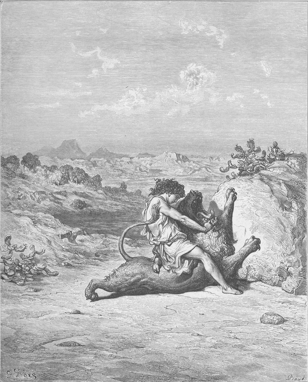 Samson Aslanı Öldürüyor by Gustave Dore