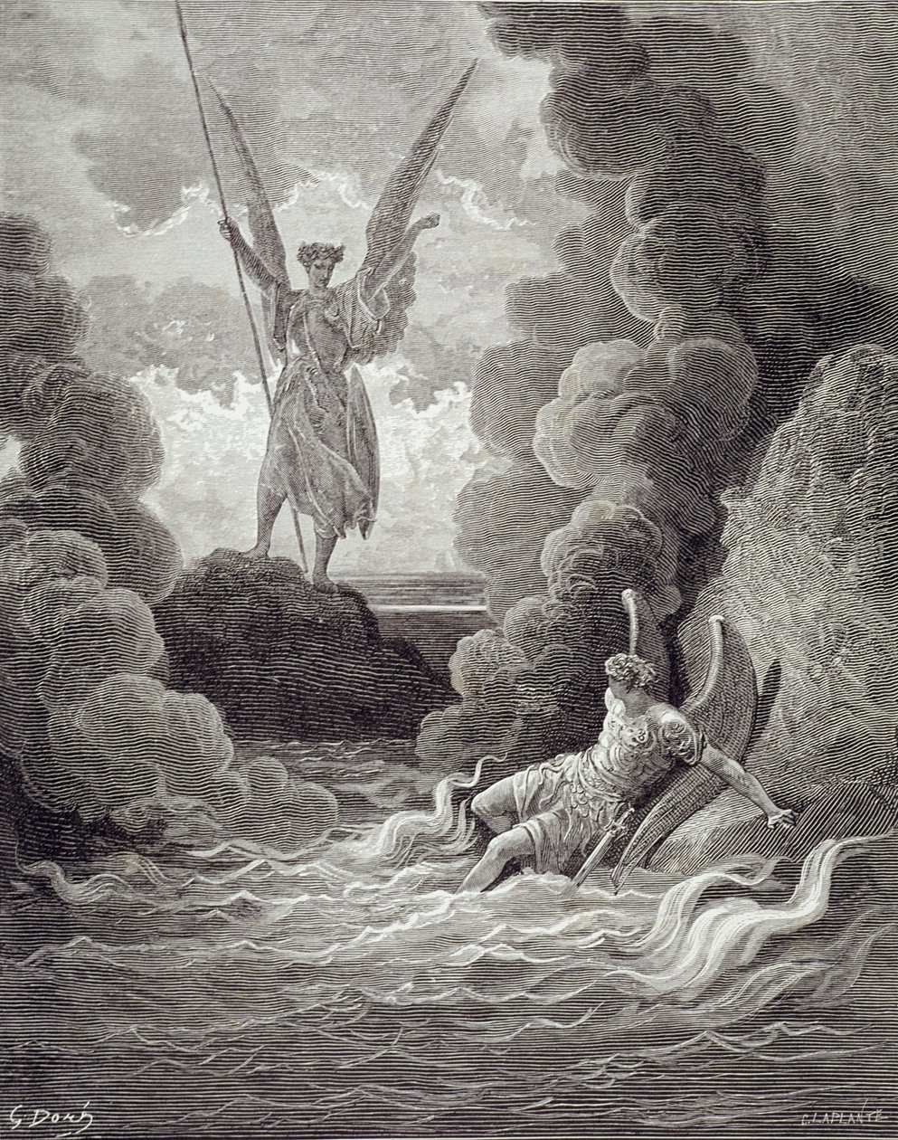 Şeytan ve Beelzebub, John Milton'ın (1608-74) 'Kayıp Cennet'in ilk kitabından Charles Laplante (d.1903) tarafından kazınmış, c.1868 by Gustave Dore