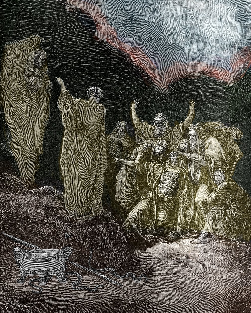 Saul and the medium witch of Endor, by Doré. - Bible by Gustave Dore
