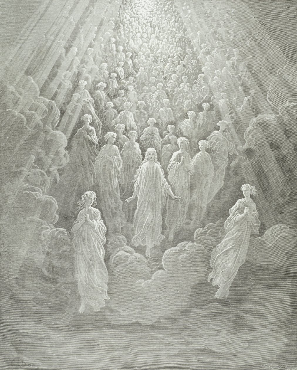 Merkür Gezegenindeki Melekler: Beatrice, Dante ile Merkür Gezegenine Yükseliyor, c.1860-68 by Gustave Dore