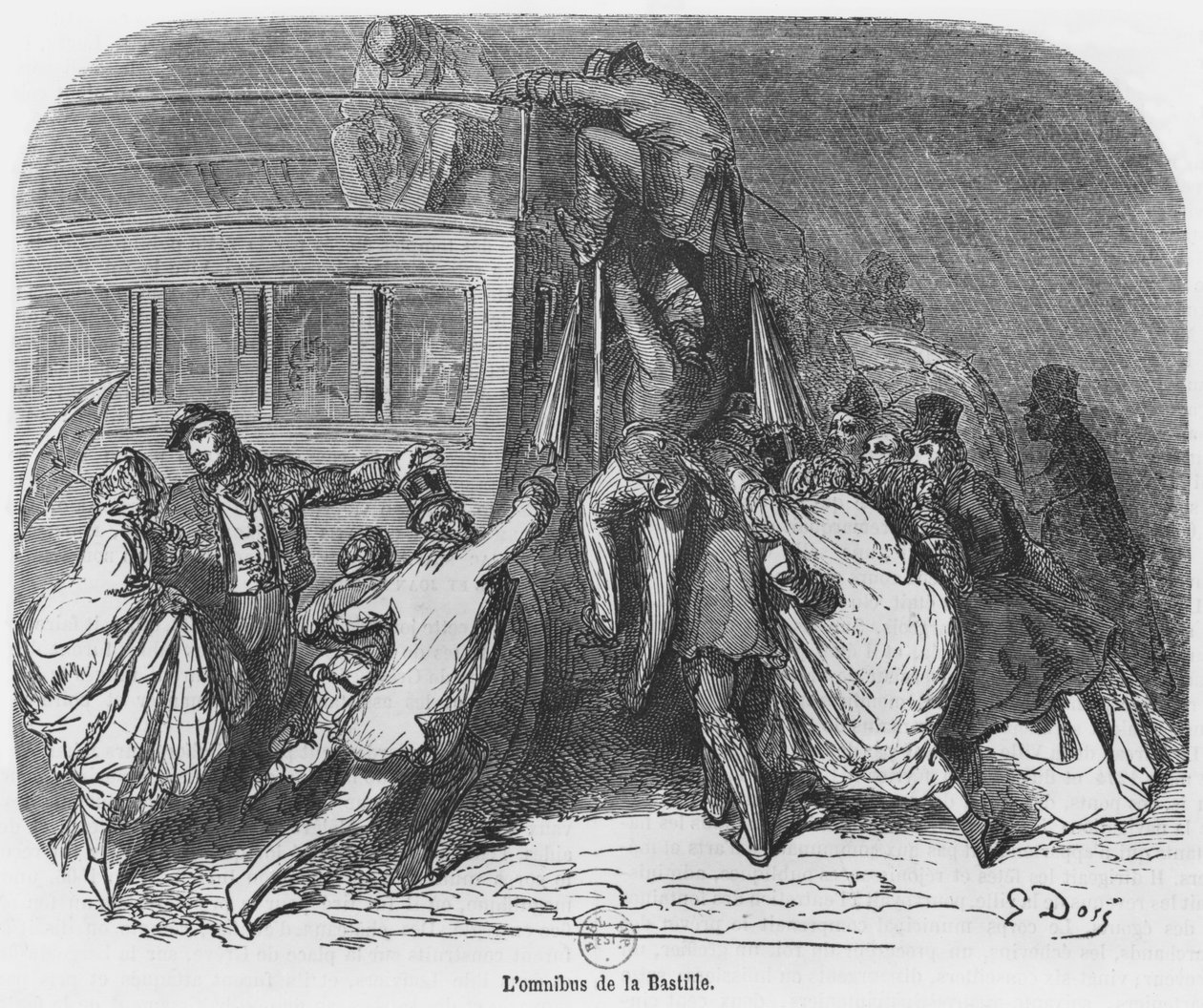 Bastille omnibus, Emile Gigault de La Bedolliere (1812-83) tarafından 