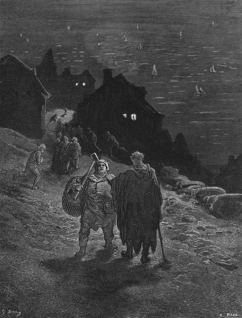 Durmadan ülkeden ülkeye dolaşmaya mahkum olan Denizci, hikayesini tanıştığı insanlarla ilişkilendirmeye de mahkumdur, S.T. Coleridge, yayımlamak by Gustave Dore