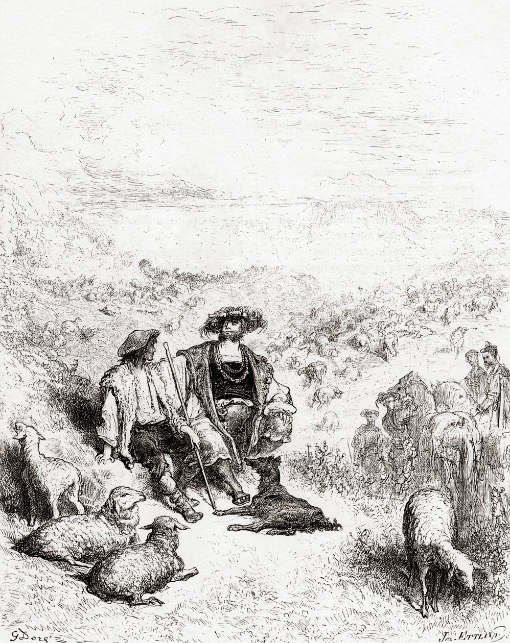 Çoban ve Kral, 19. yüzyıl sonlarında Fables de La Fontaine baskısından (ahşap gravür) by Gustave Dore