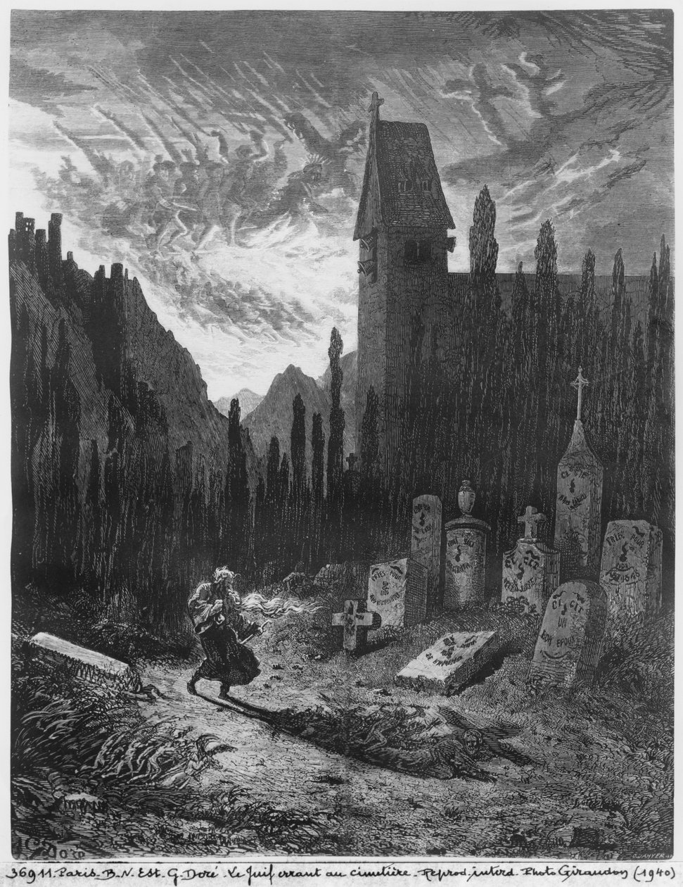 Mezarlıkta Gezici Yahudi, Octave Jahyer (d.1826) tarafından oyulmuş by Gustave Dore