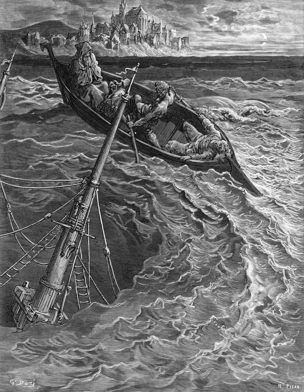 Gemi batar, ancak Mariner, S.T. Coleridge, Harper und Brothers tarafından yayınlandı, New York, 1876 (ahşap gravür) by Gustave Dore