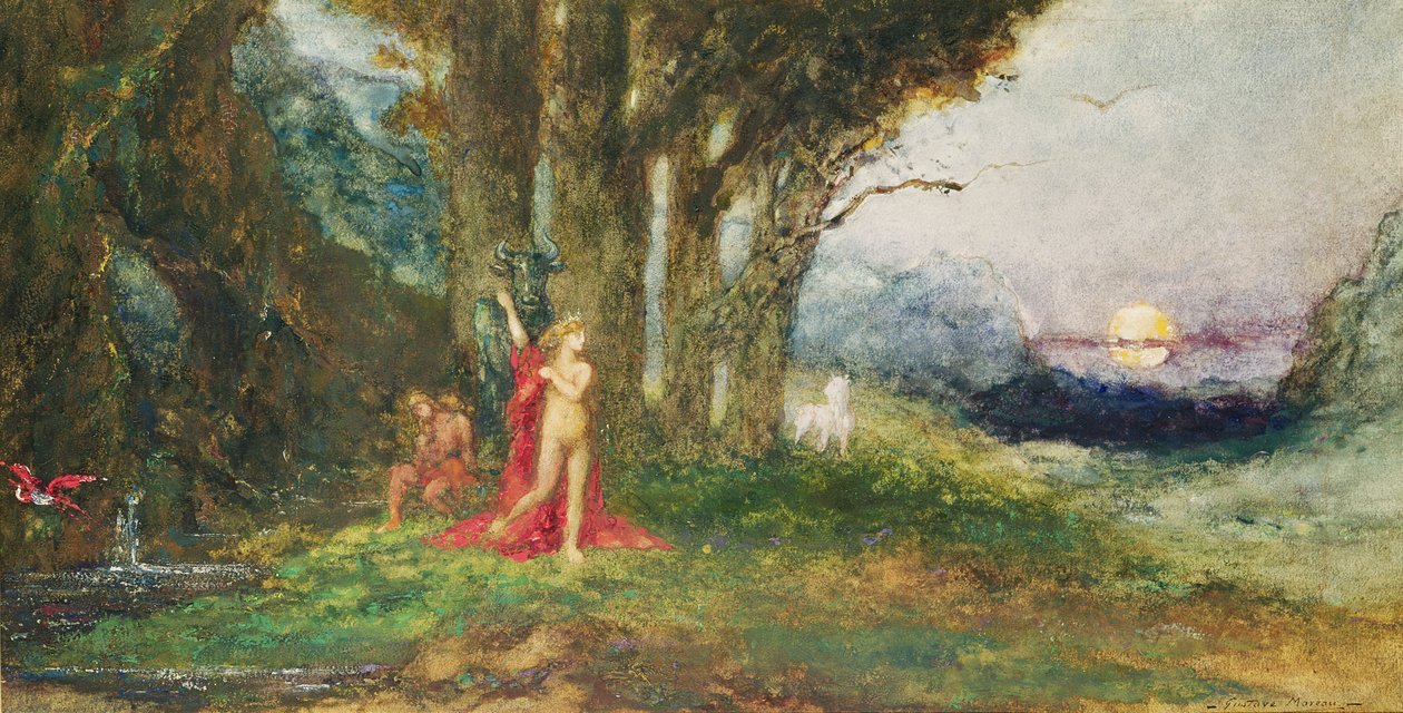 Pasiphae ve Bull, c.1876-80 (kağıt üzerinde wc ve guaj) by Gustave Moreau