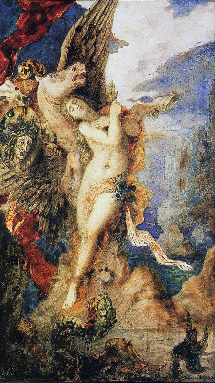 Perseus ve Andromeda, c.1867-69 (kağıt üzerinde wc ve kalem) by Gustave Moreau
