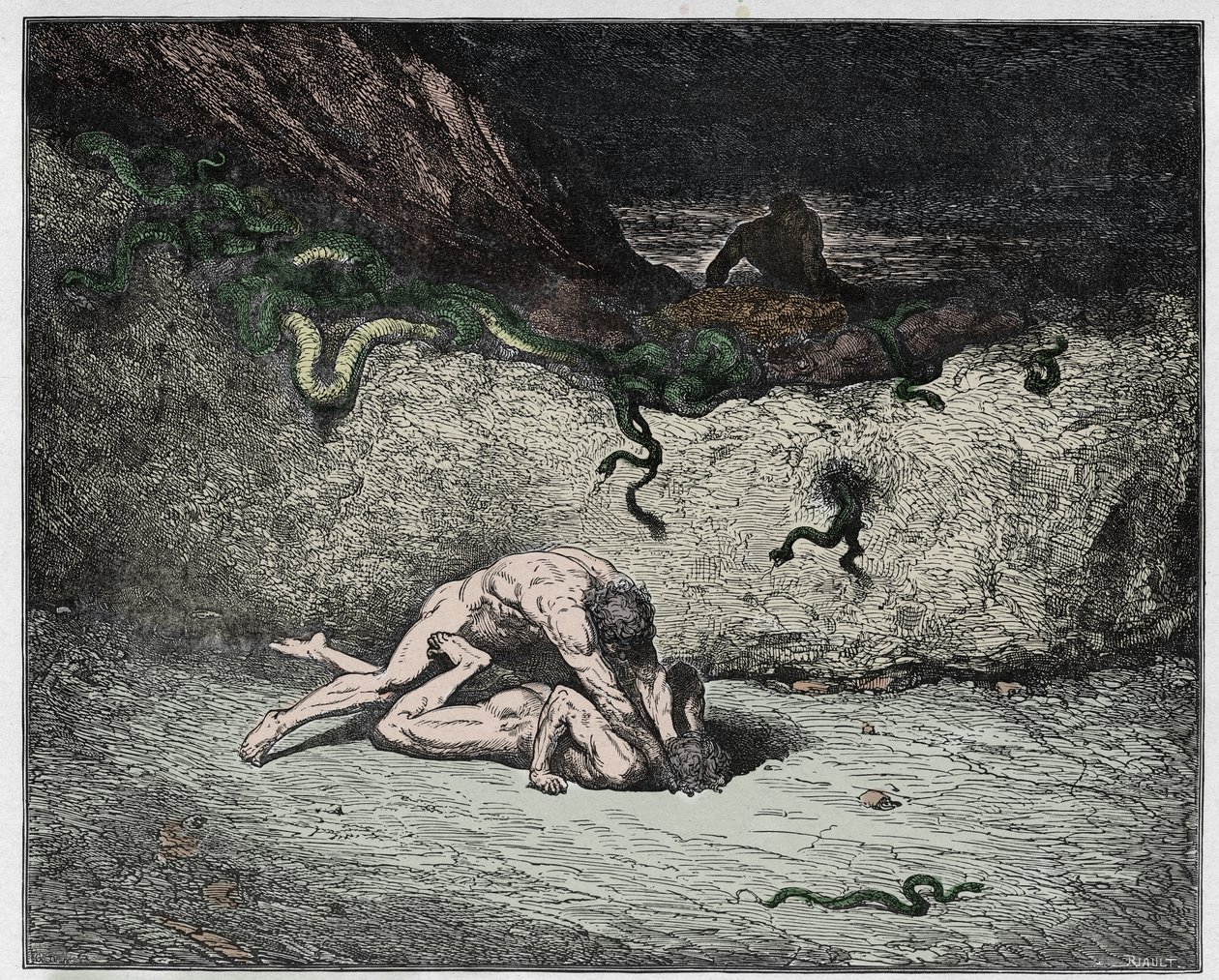 Inferno, Canto 30 : The torment of the forgers in the ninth bolgia (Gianni Schicchi), illustration from The Divine Comedy by Dante Alighieri, 1885 (digitally coloured engraving) by Gustave after Dore