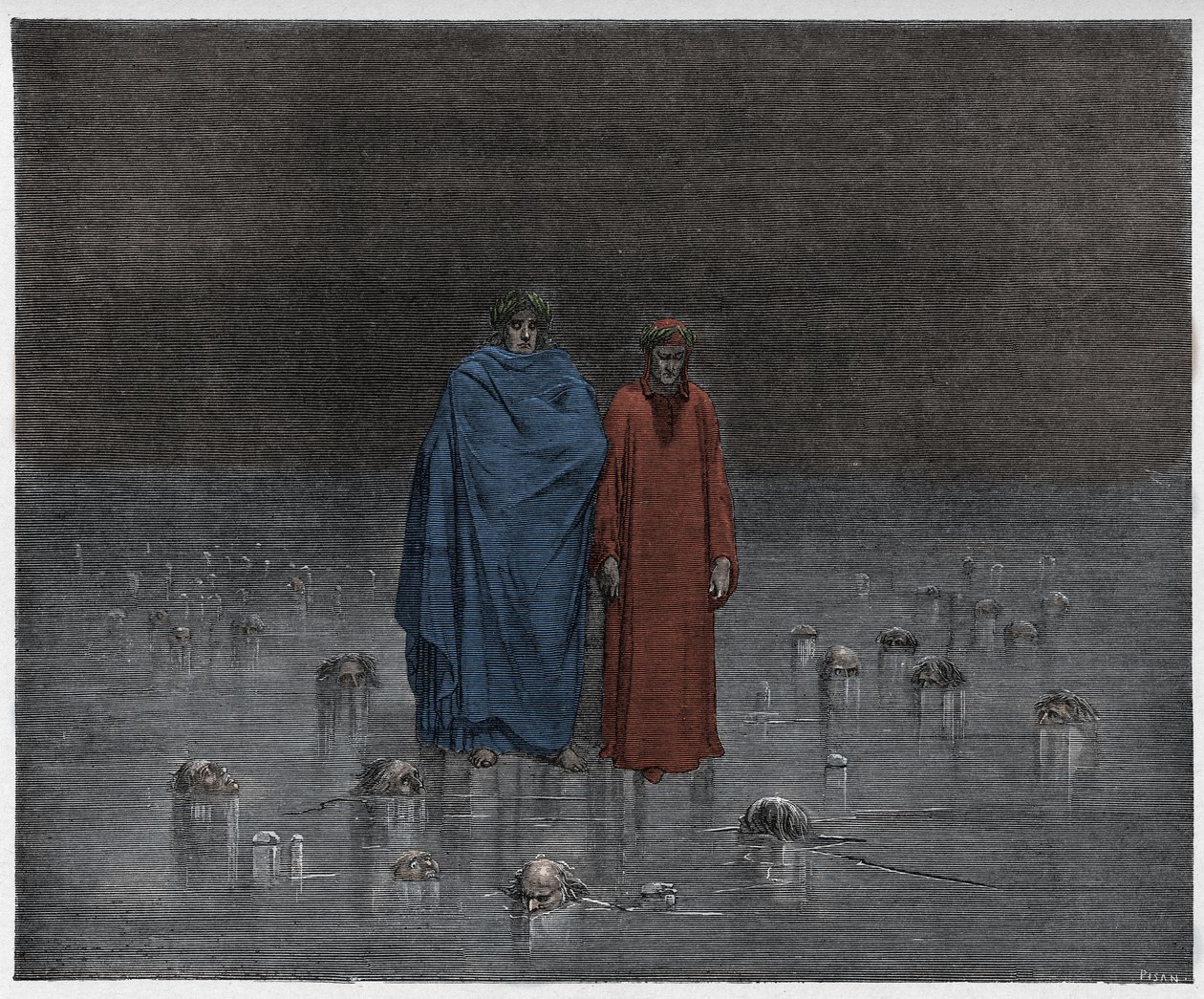 Inferno, Canto 32 : The traitors frozen in the ice of Cocytus (Cocyte), illustration from The Divine Comedy by Dante Alighieri, 1885  by Gustave after Dore