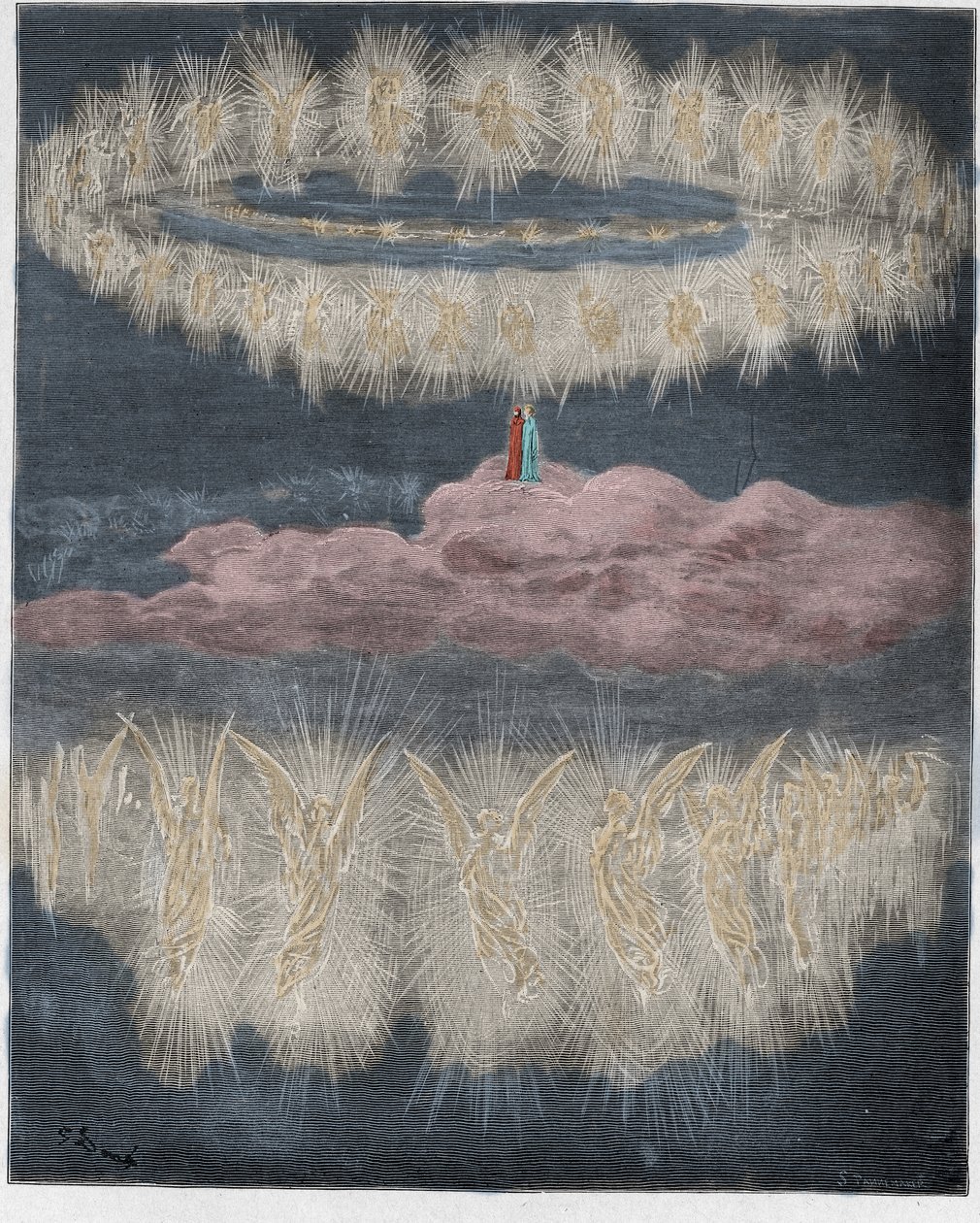 Paradiso, Canto 12 : The rings of glorified souls in the sun, illustration from The Divine Comedy by Dante Alighieri, 1885 (digitally coloured engraving) by Gustave after Dore