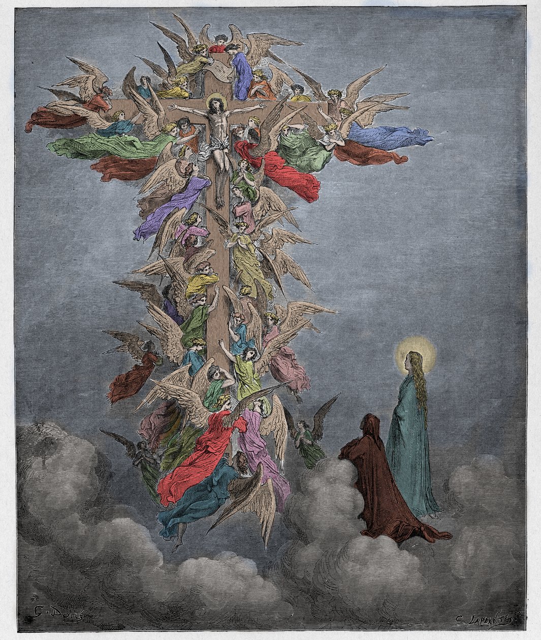 Paradiso, Canto 18: Në sferën e Jupiterit, shpirtrat e bekuar rrethohen për të formuar shkronja, ilustrim nga Komedia Hyjnore nga Dante Alighieri, 1885 (gdhendje me ngjyra dixhitale) urki by Gustave after Dore