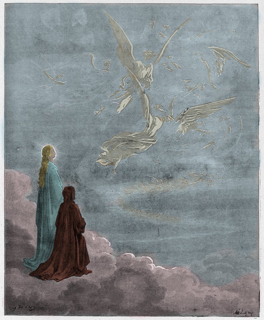 Paradiso, Canto 12: Unazat e shpirtrave të lavdëruar në diell, ilustrim nga Komedia Hyjnore nga Dante Alighieri, 1885 (gdhendje me ngjyra dixhitale) by Gustave after Dore