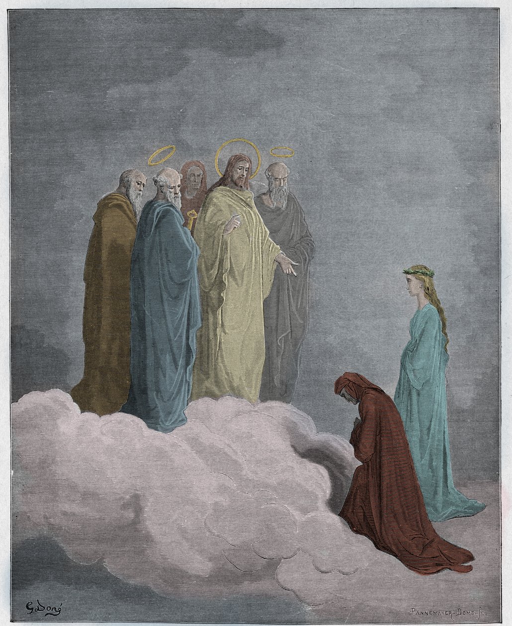Paradiso, Canto 26 : St John examines Dante concerning love, illustration from The Divine Comedy by Dante Alighieri, 1885 (digitally coloured engraving) by Gustave after Dore