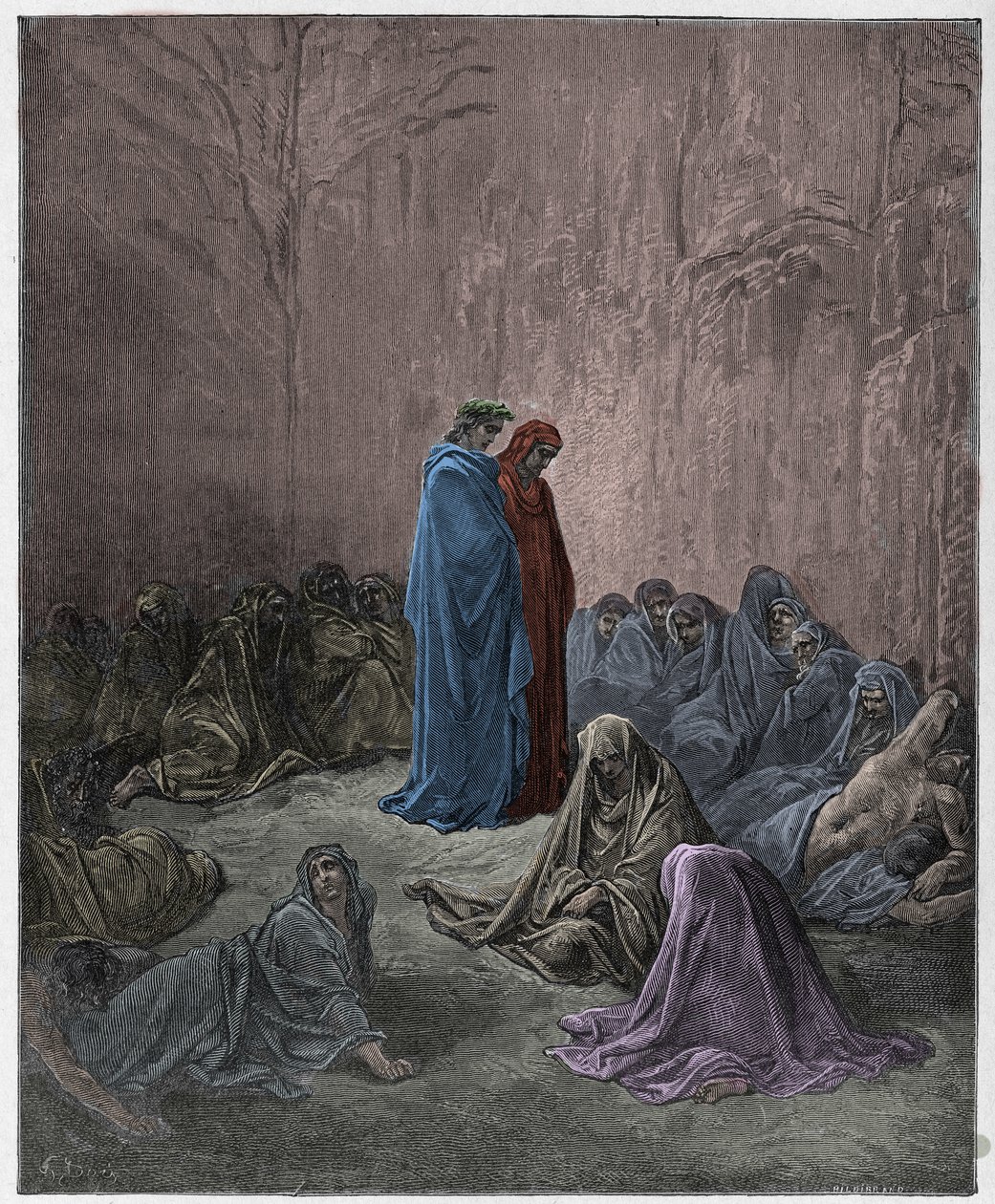 Purgatorio, Canto 13 : The souls of the envious, illustration from The Divine Comedy by Dante Alighieri, 1885 (digitally coloured engraving) by Gustave after Dore
