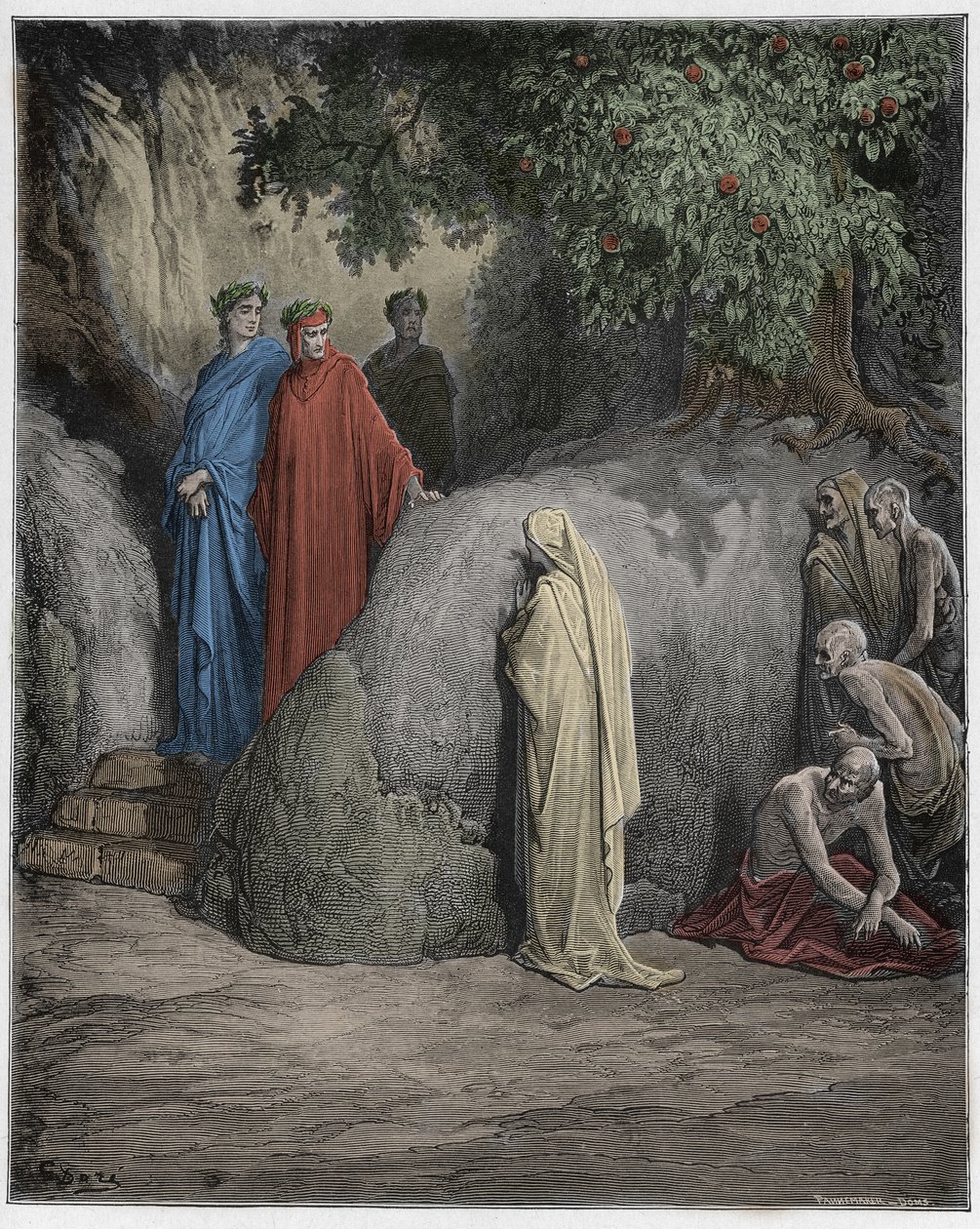 Purgatorio, Canto 23 : Dante recognizes the shade of Forese Donati among the gluttons, illustration from The Divine Comedy by Dante Alighieri, 1885 (digitally coloured engraving) by Gustave after Dore