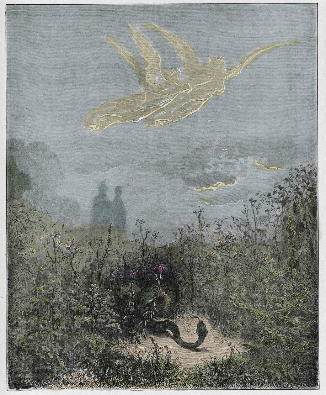 Purgatorio, Canto 7: Shpirtrat që këndojnë Salve Regina në dell, ilustrim nga Komedia Hyjnore nga Dante Alighieri, 1885 (gdhendje me ngjyra dixhitale) by Gustave after Dore