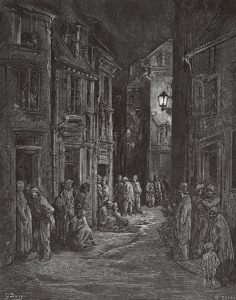 Bluegate Fields kenar mahalleleri, 19. yüzyılda Londra. (Yazdır) by Gustave (after) Dore