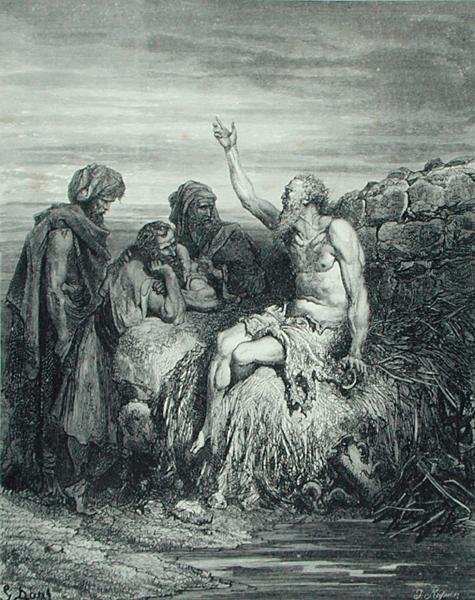 Job ve Arkadaşları, J. Regnier tarafından oyulmuş, c.1868 (gravür) by Gustave (after) Dore