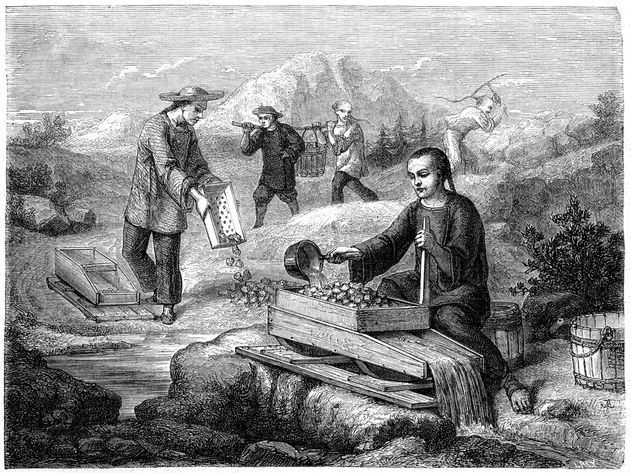 Çinli madenciler, Kaliforniya, 19. yüzyıl. by Gustave Adolphe Chassevent Bacques