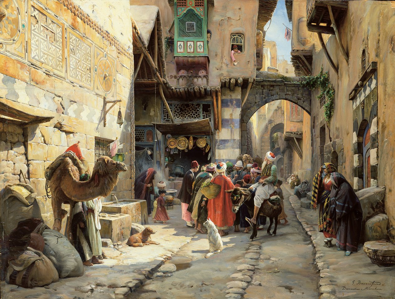 Bir Sokak Manzarası, Şam (panel üzeri yağlıboya) by Gustave Bauernfeind