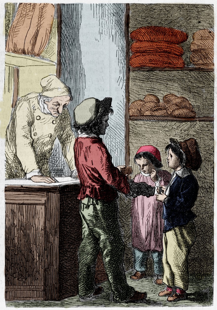 Gavroche çocuklara ekmek veriyor - hasta Victor Hugo