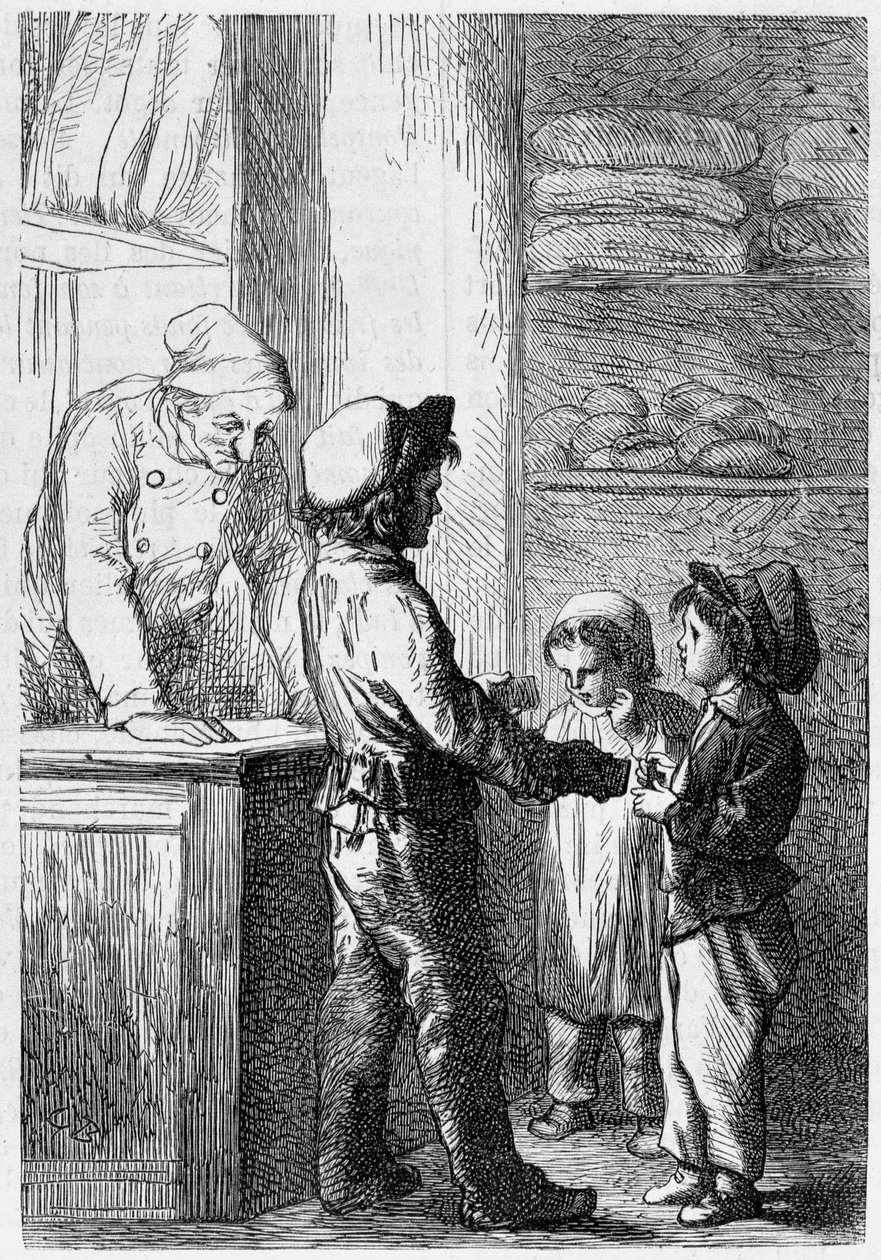 Gavroche çocuklara ekmek veriyor - hasta Victor Hugo