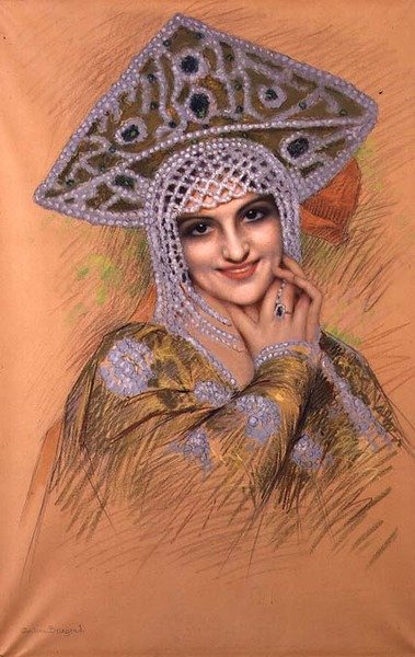 İnci Başlıklı Genç Kadın (kağıt üzerinde pastel) by Gustave Brisgand