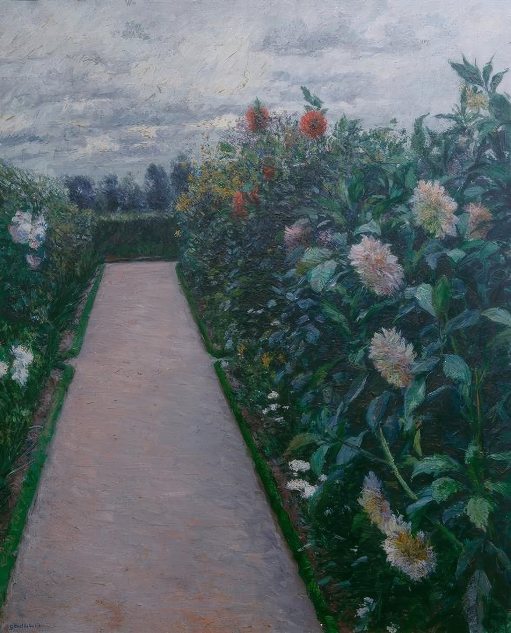Bahçe yolu ve dahlias yatakları, Petit Gennevilliers by Gustave Caillebotte