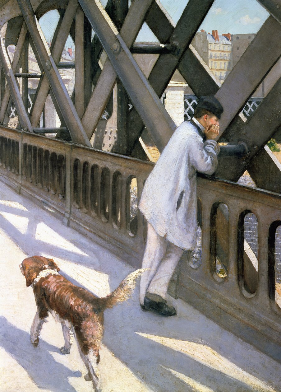 Le Pont de LEurope: dinlenen bir adam ve bir köpeğin detayı, 1876, 50110 detayı by Gustave Caillebotte