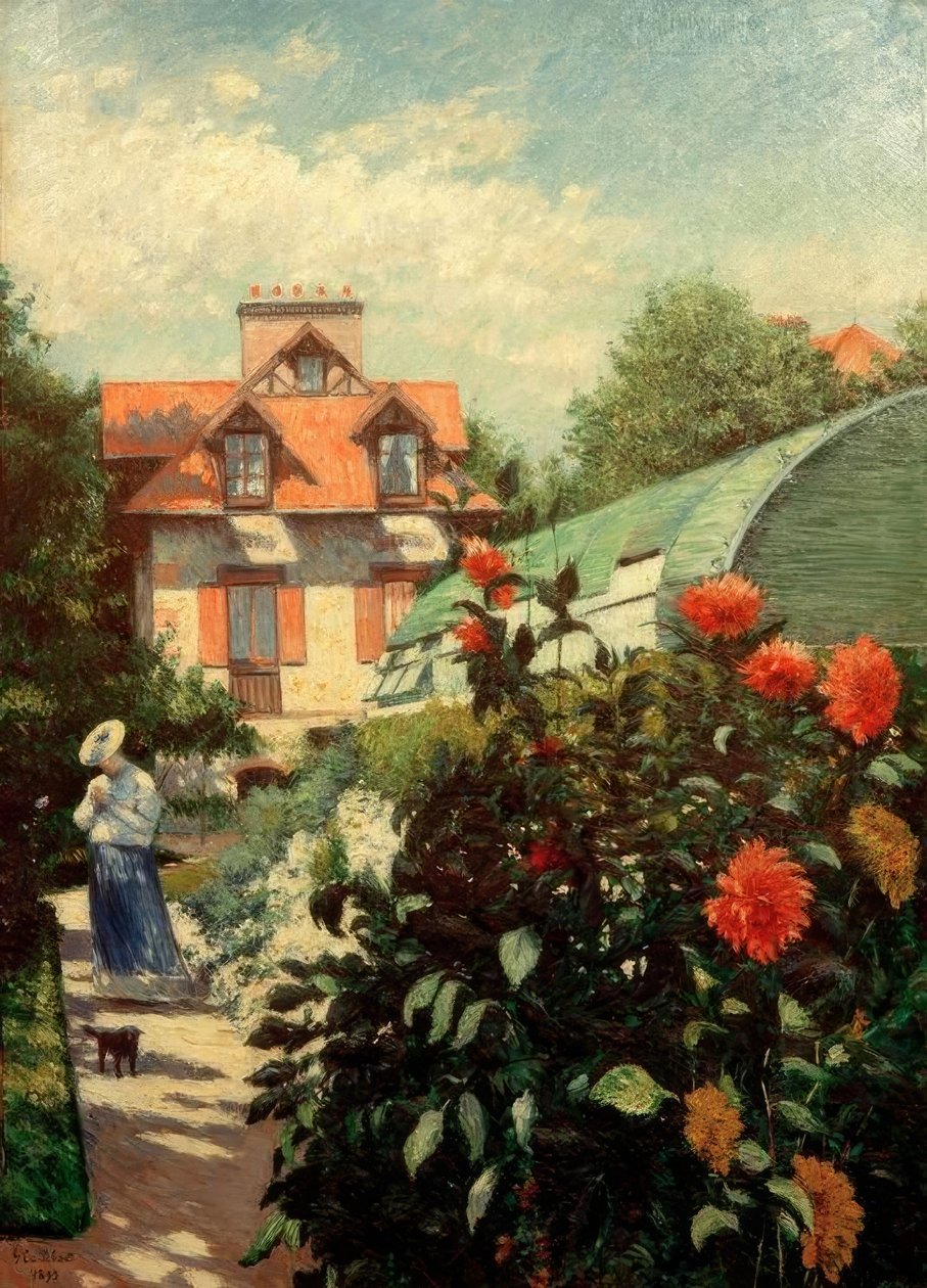Bahçe, Petit Gennevilliers (Les dahlias, jardin du Peti by Gustave Caillebotte