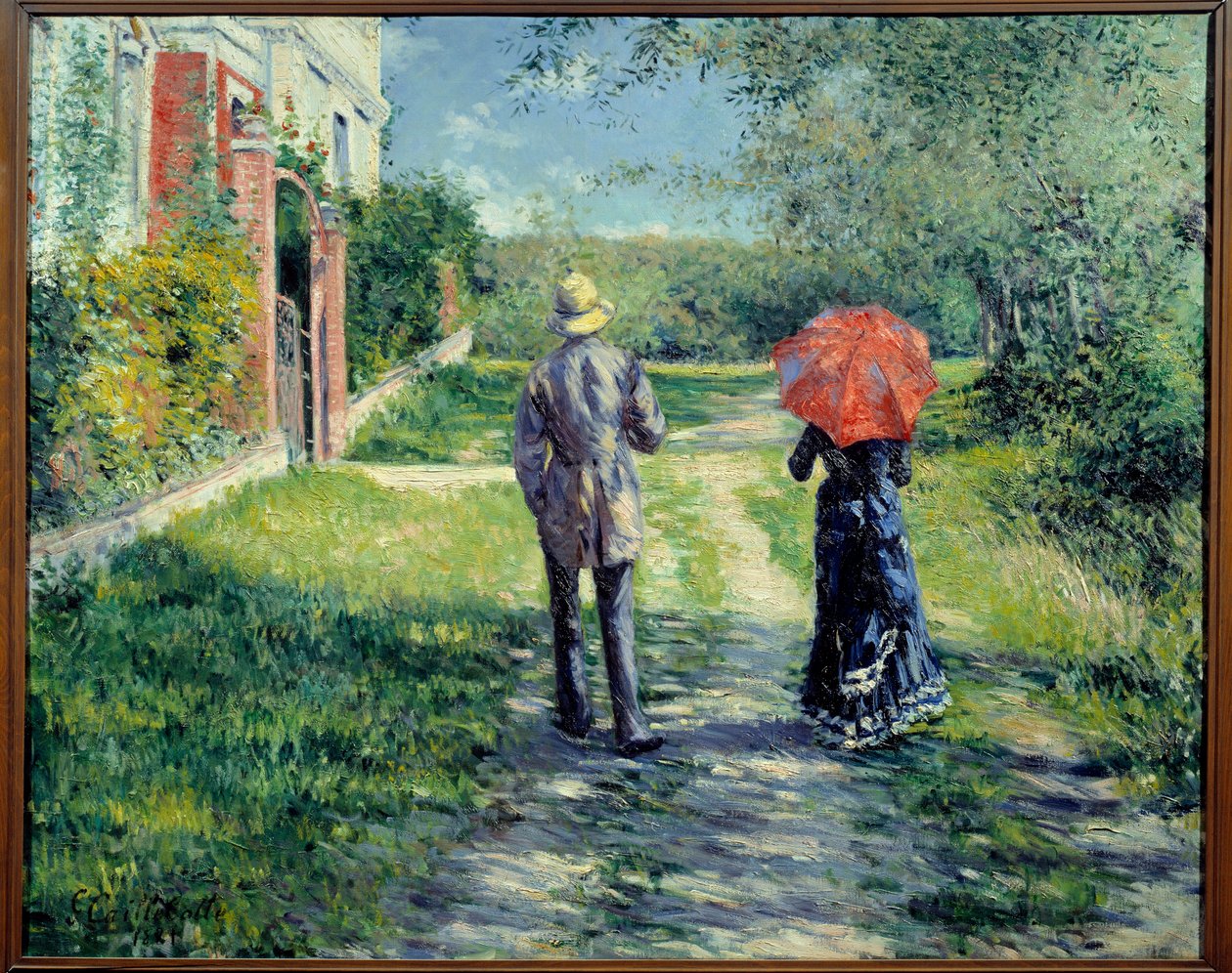 Yukarı çık. Kırsal kesimde yürüyen bir çift. Gustave Caillebotte