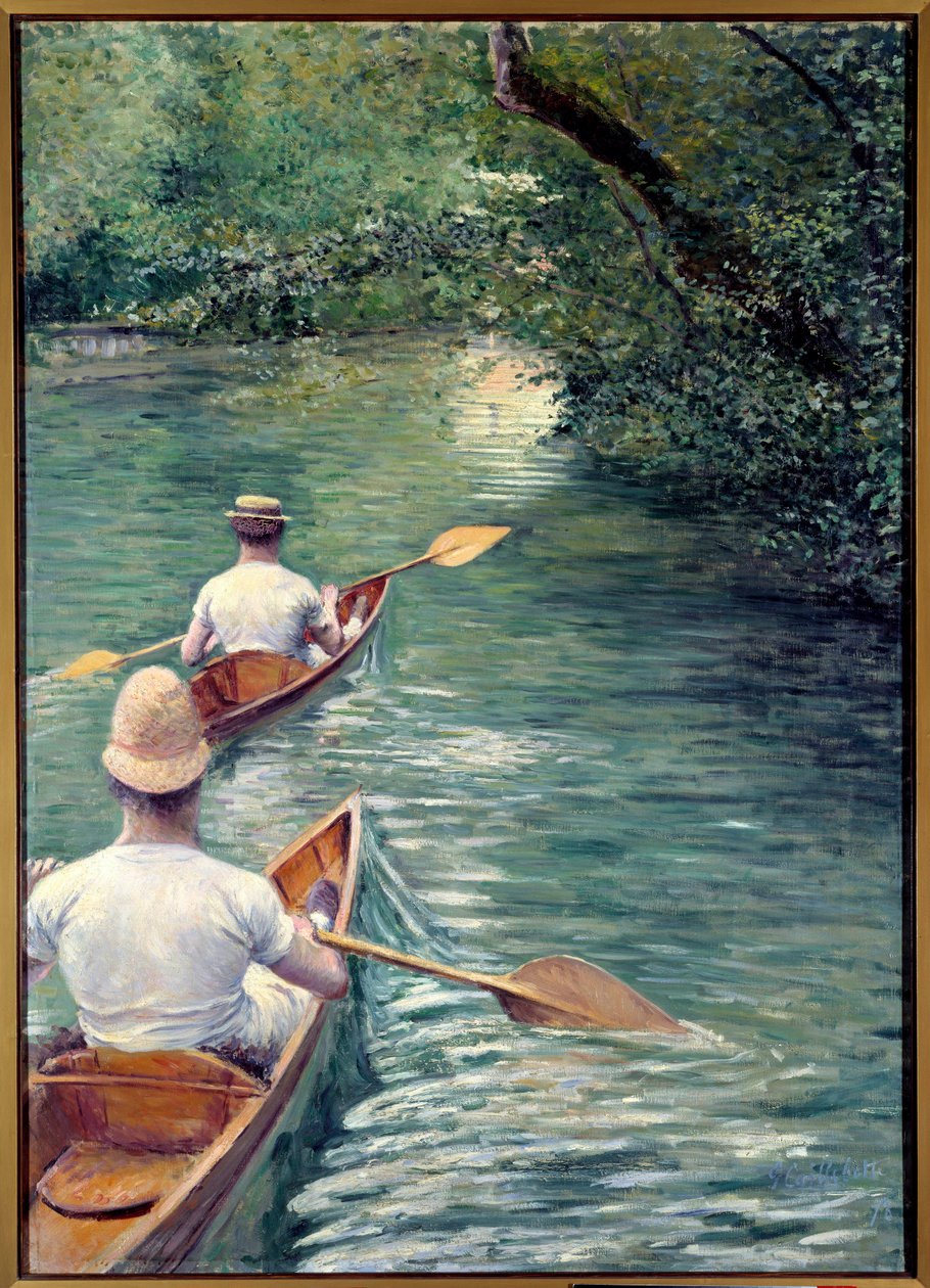 Periler. Suda perissoires içinde yürüyen bir çift, bir tür kayık (Kanolar). (Dekoratif bir setin unsuru: La Peche a la Ligne ve Les Baigneurs ile tasarlanmış üçlü). Gustave Caillebotte