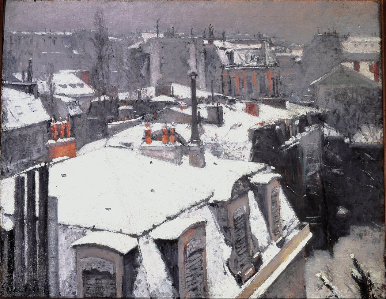 Çatıların görünümü (Karın etkisi) - tuval üzerine yağlı boya by Gustave Caillebotte