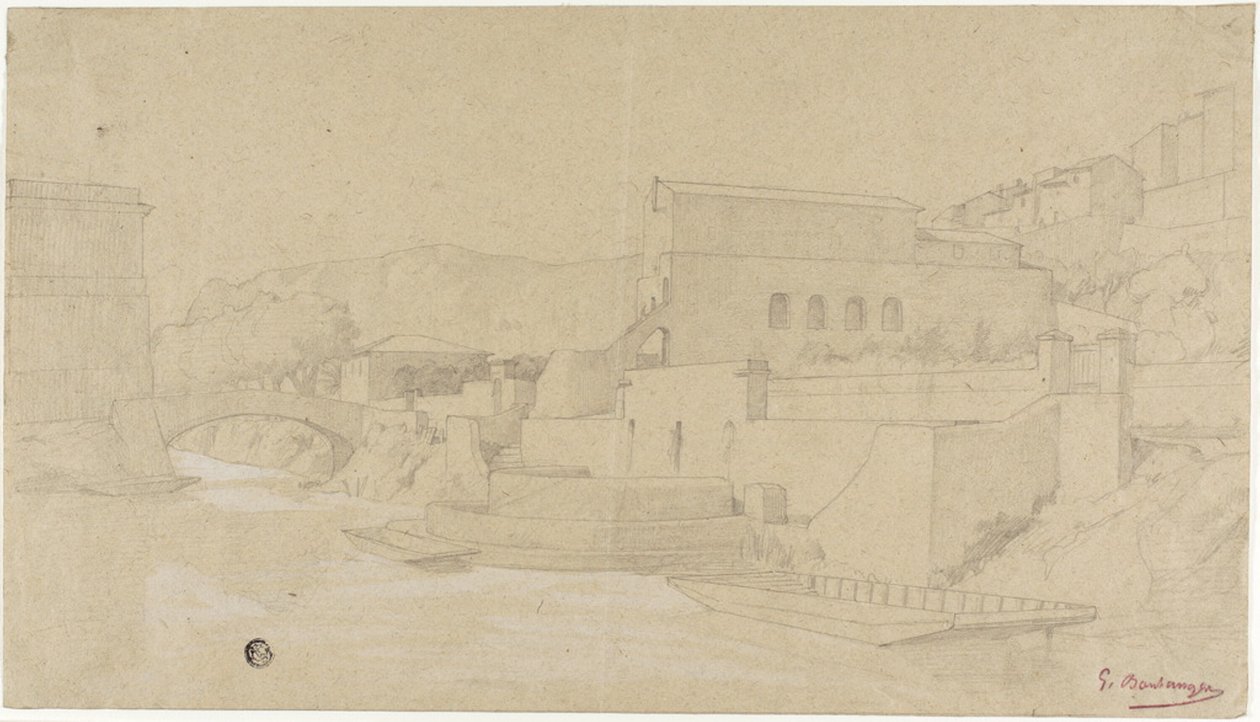 Bir nehir üzerinde İtalyan kasabası by Gustave Clarence Rodolphe Boulanger