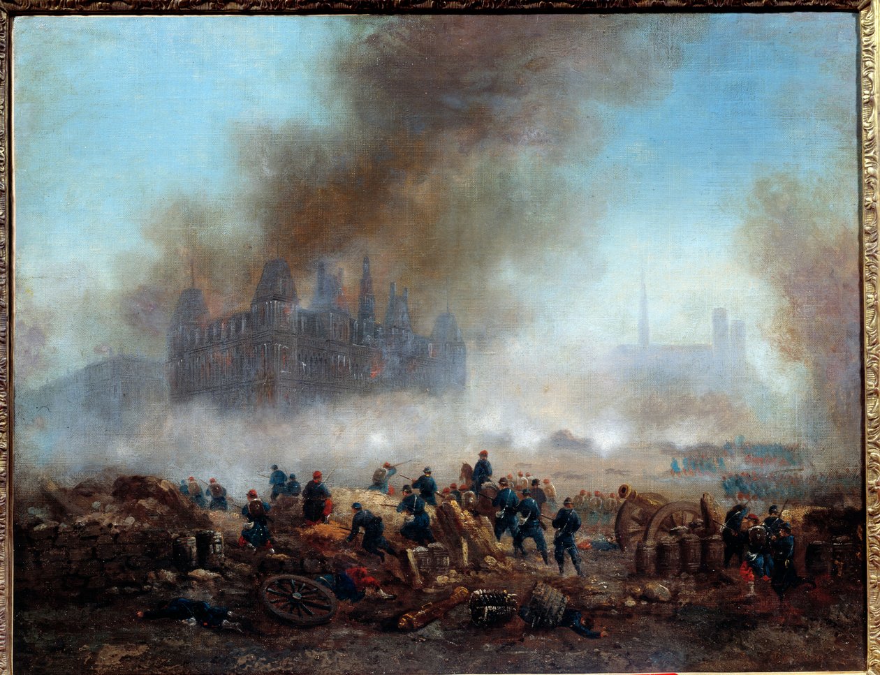 Versay birliklerinin saldırısına uğrayan belediye binası yangını (27 Mayıs) by Gustave Clarence Rodolphe Boulanger