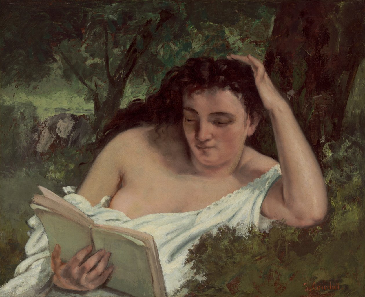 Genç Bir Kadın Okuma by Gustave Courbet