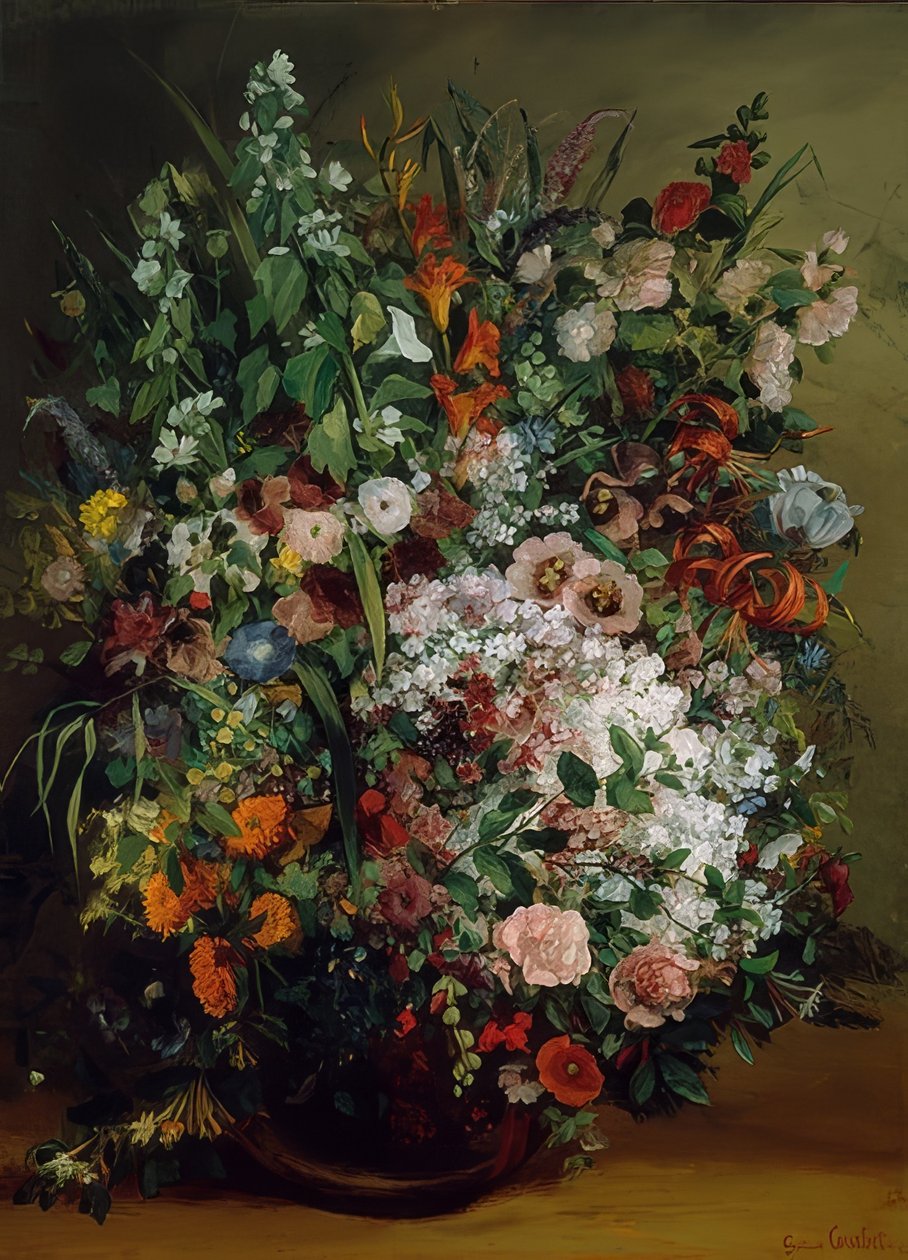 Vazoda çiçek buketi. 1862 by Gustave Courbet