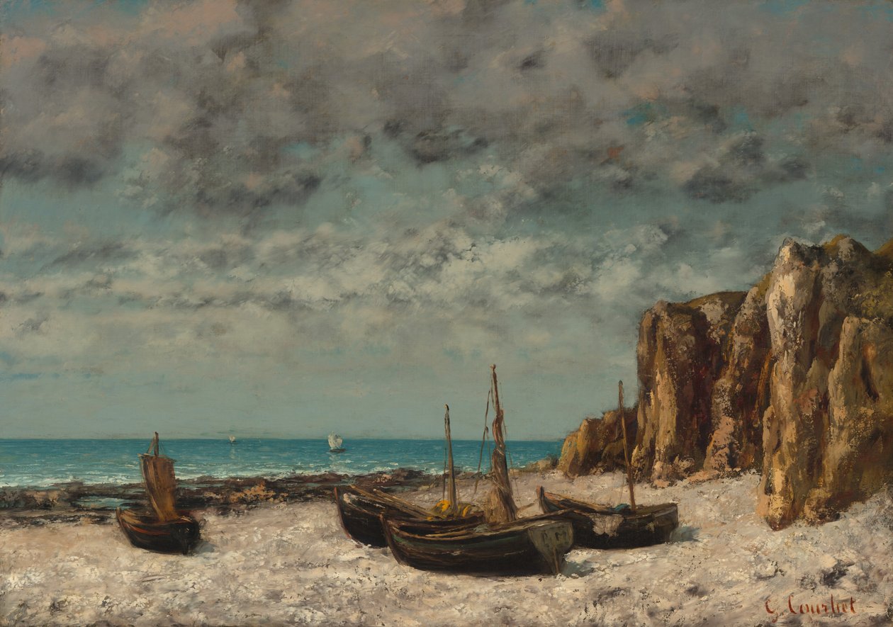 Sahilde Tekneler, Etretat, c. 18721875. by Gustave Courbet