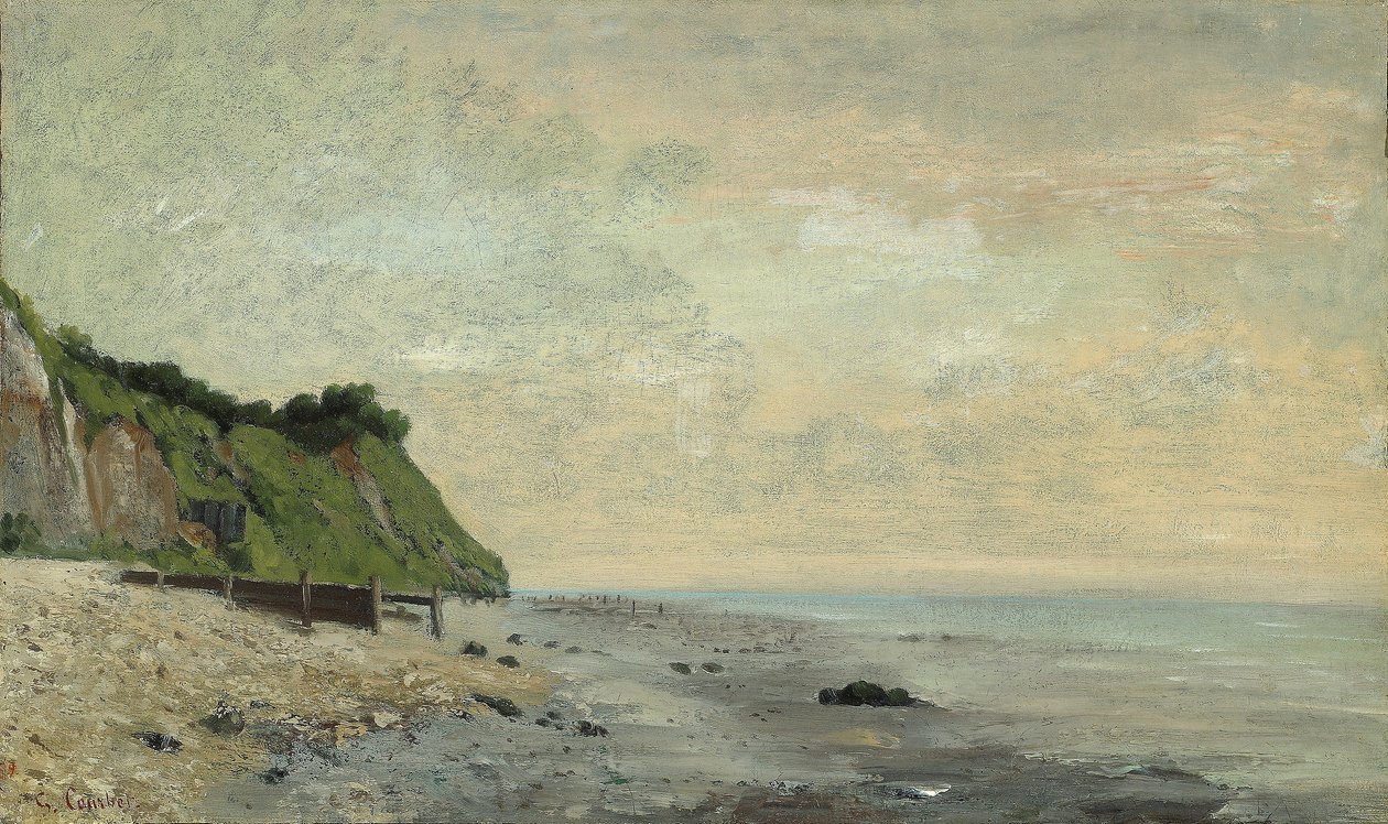 Deniz Kıyısında Kayalıklar: Küçük Plaj, Gün Doğumu by Gustave Courbet