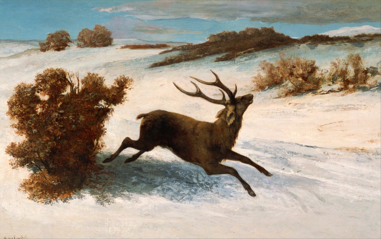 Karda koşan geyik by Gustave Courbet
