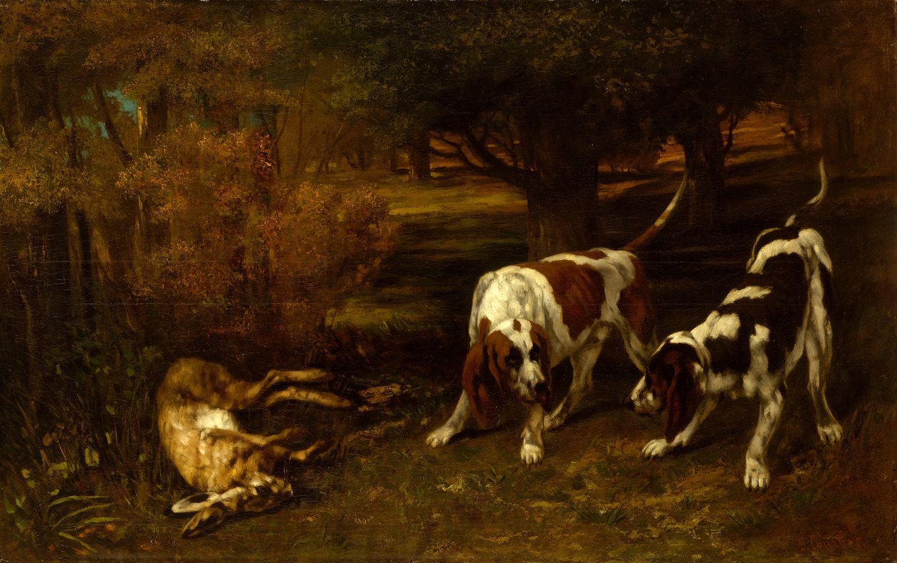 Ölü Tavşanlı Av Köpekleri, 1857. by Gustave Courbet