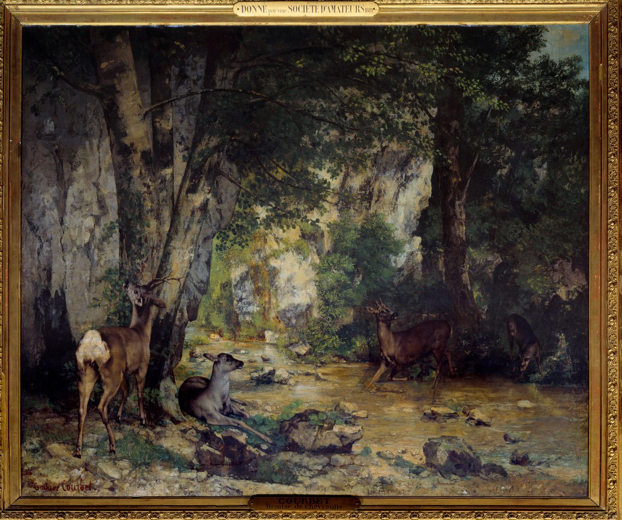 Geyiklerin Gustave Courbet (1819-1877) 1866 Sun tarafından Plaisir Fontaine Tablosunun akışına teslimi. 1.74x2.09m. by Gustave Courbet