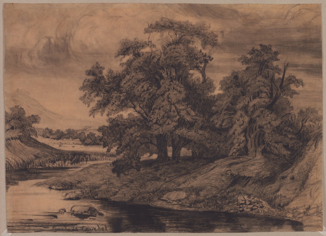 Büyük Ağaçlarla Peyzaj, 1860'ların sonu, 1870'lerin başı. by Gustave Courbet