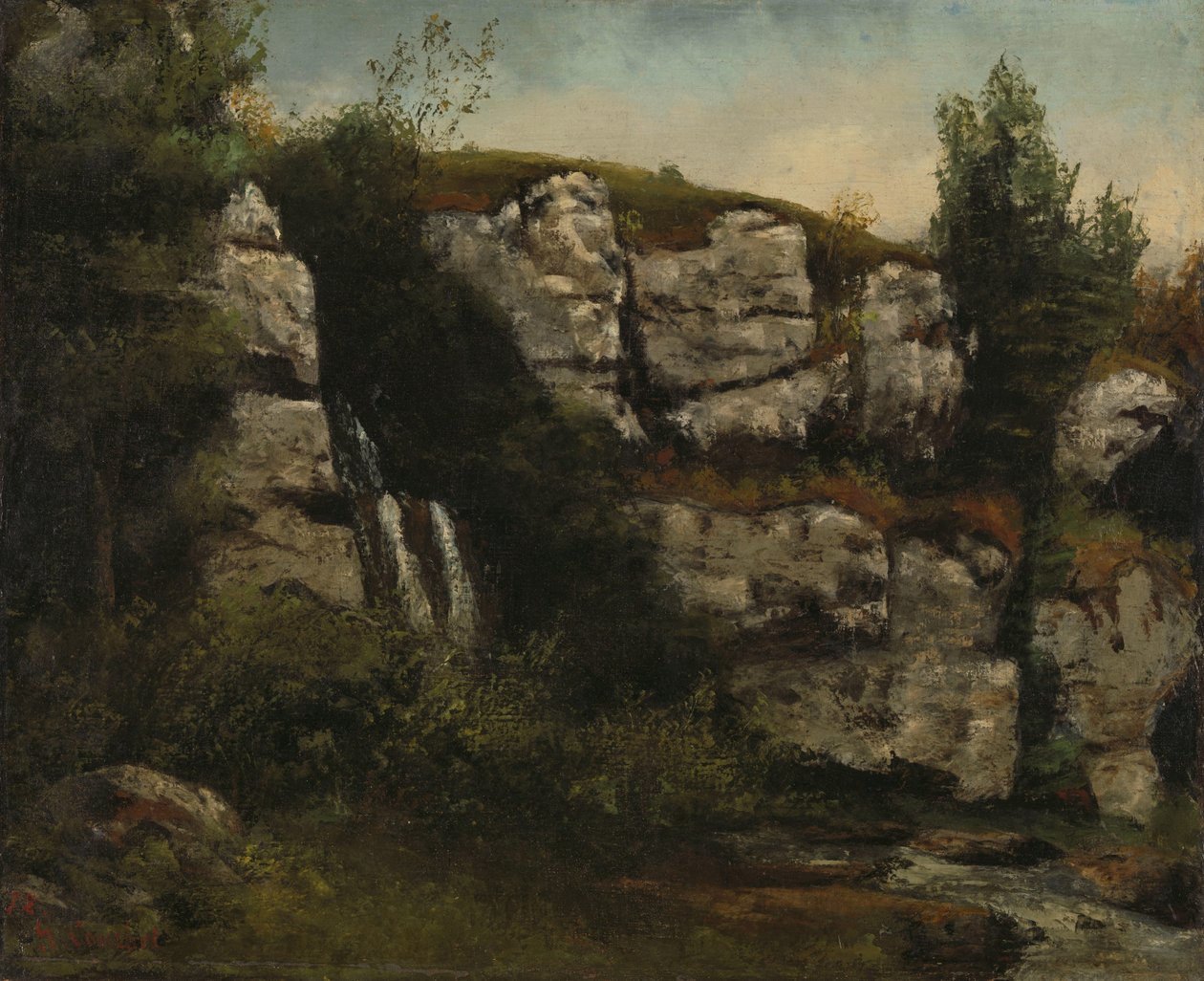 Rocky Cliffs ve Şelale ile Manzara by Gustave Courbet